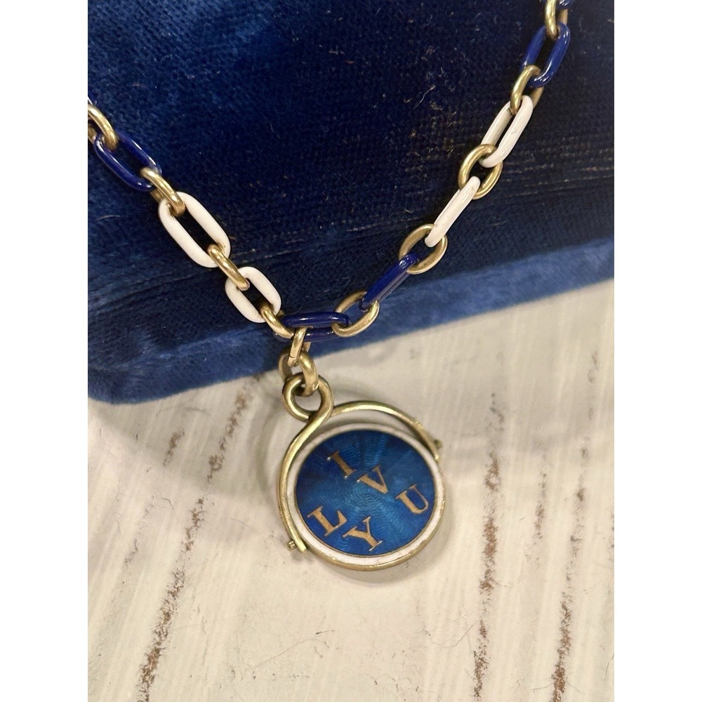 Edwardian Art Deco 14K Guilloche 10g Grams Enamel Spinner Charm Bracelet I🩷U